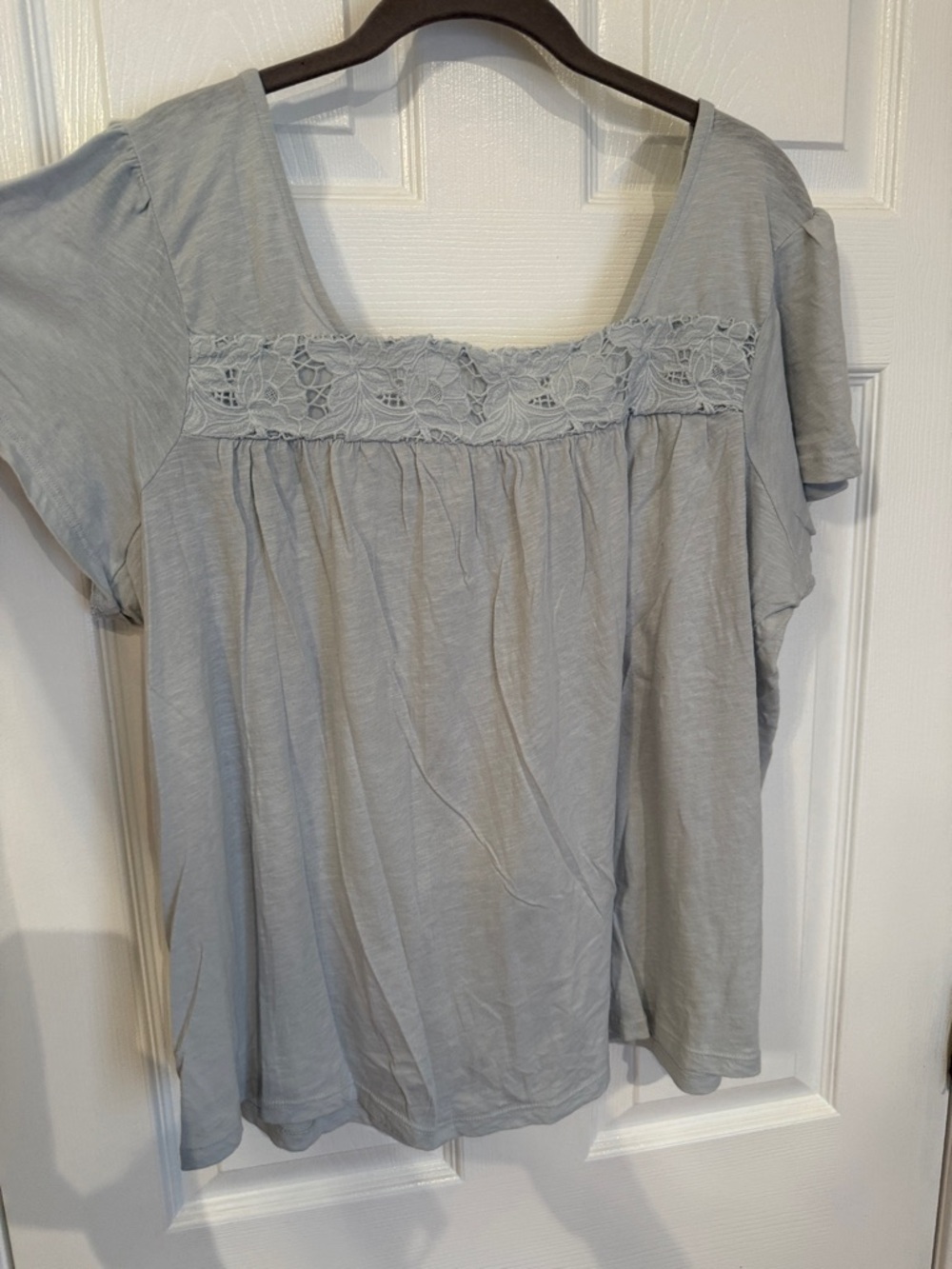 Lucky Brand Light Blue Crochet-Trim Square Neck Blouse - Picture 4 of 4